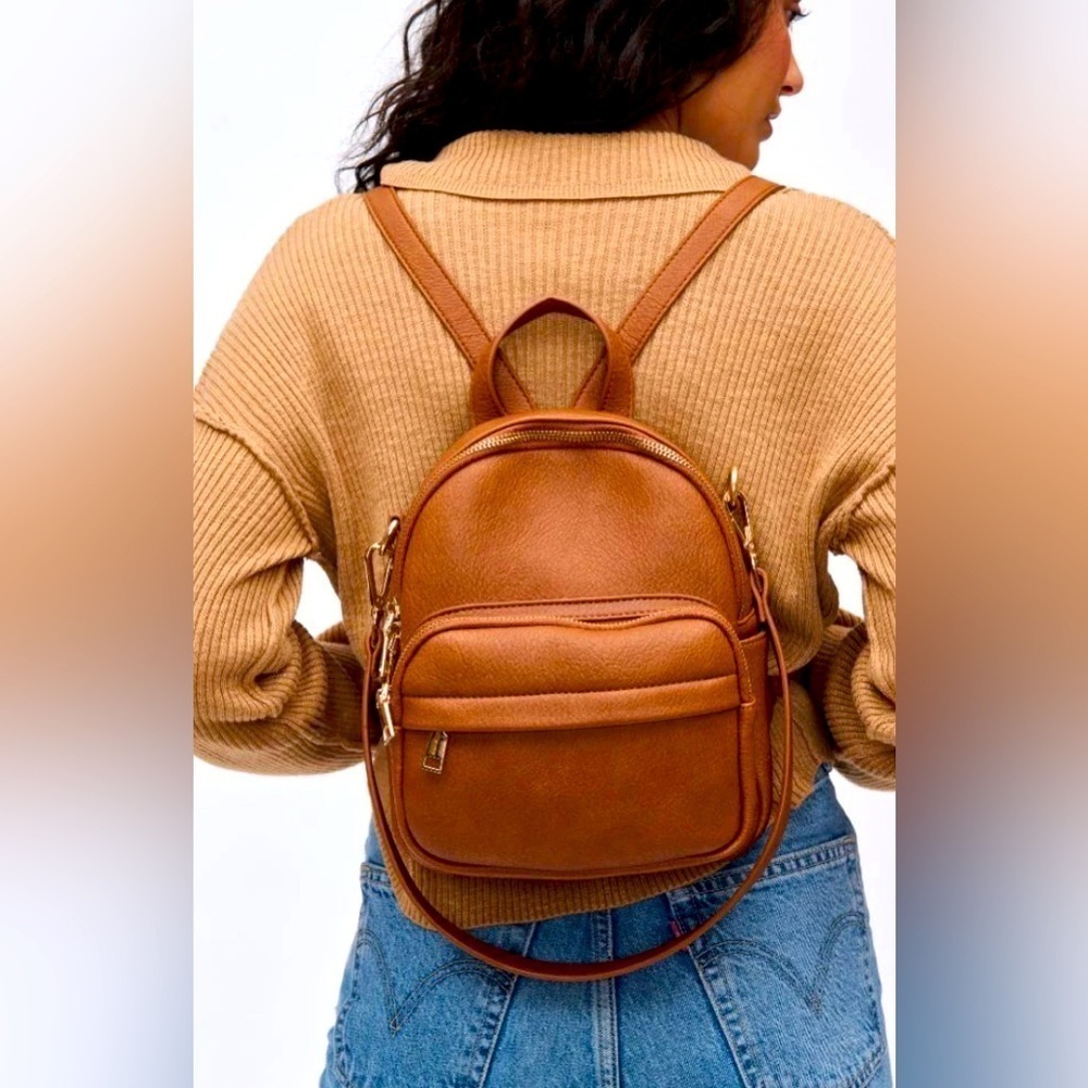 EUC Zippered Backpack Vegan Pebbled Leather Bag - Medium Size
